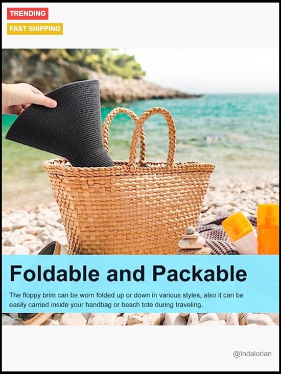 Wide Brim Straw Floppy Beach Sun Hat UPF 50+ Foldable with Detachable Wind main image 4